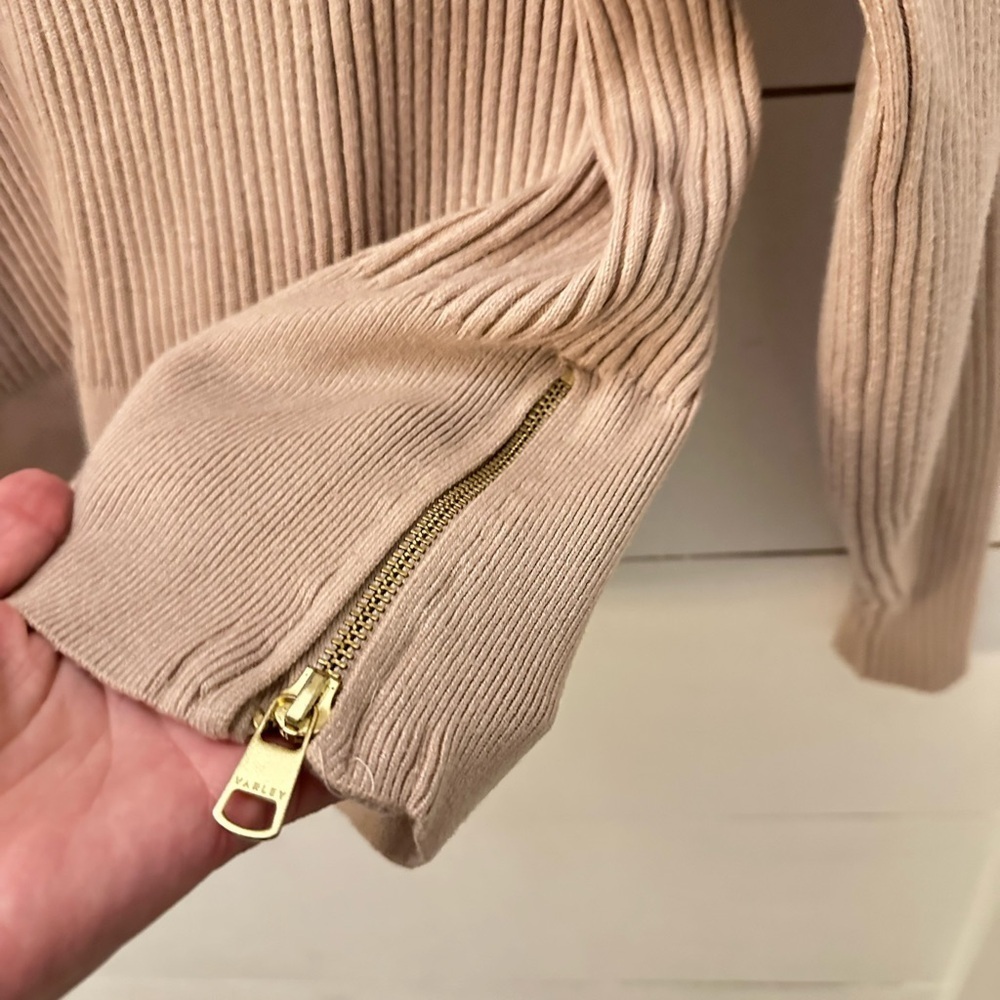 VARLEY M Haggen 2.0 tan woman boxy mock neck viscose blend ribbed stretch top - Picture 5 of 14
